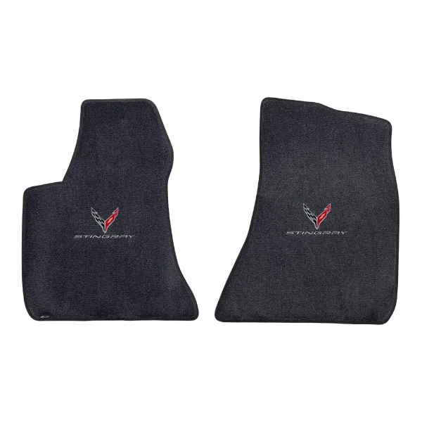 600530 – COVERCRAFT Floor Mat, Ebony Direct-Fit Corvette Crossed Flag Logo With Stingray Text Nylon Pile Carpet Textu...